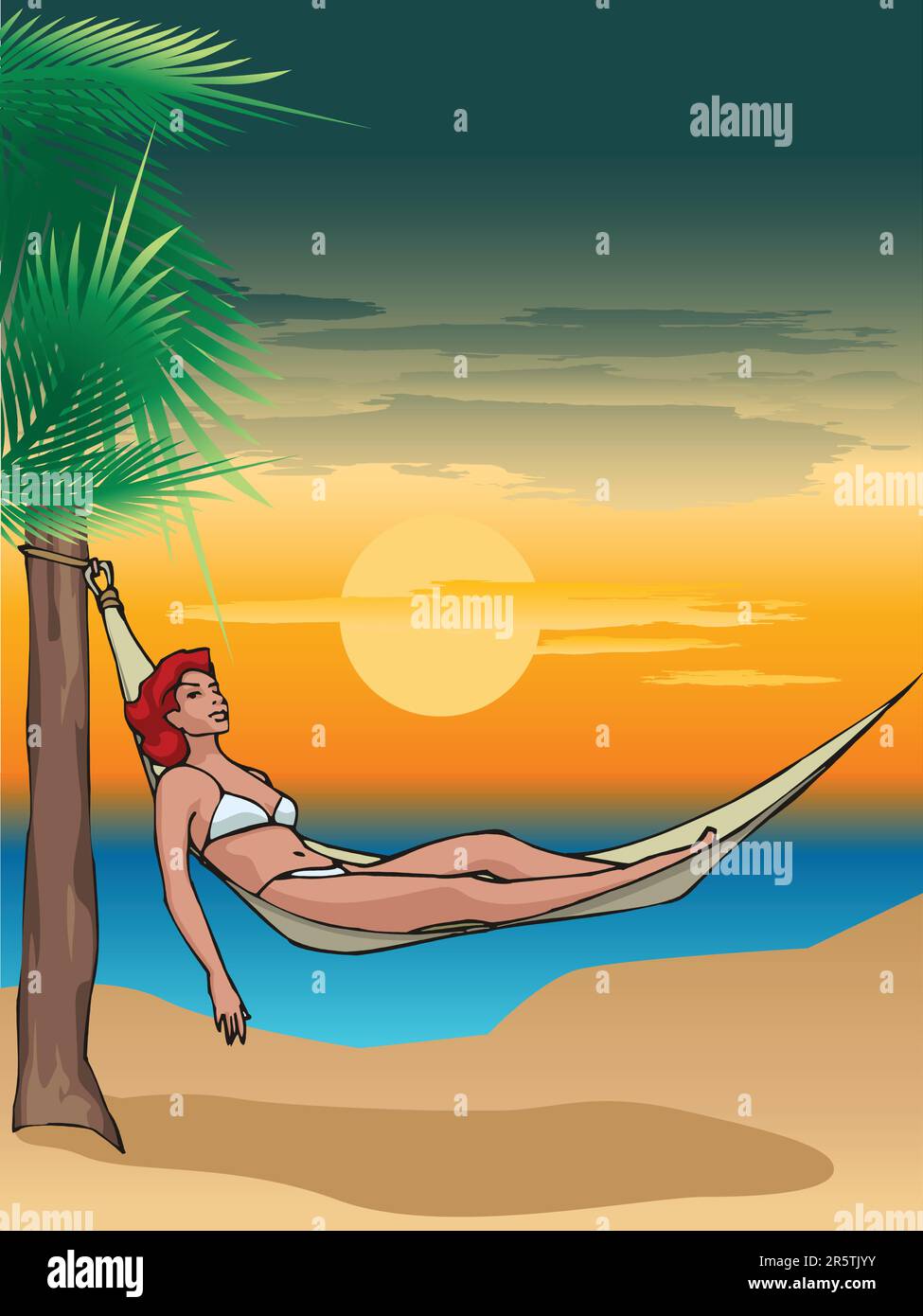 Summer relaxation. Full length top view of attractive young woman in  swimwear keeping hands behind head while lying down in hammock outdoors  13450494 Stock Photo at Vecteezy