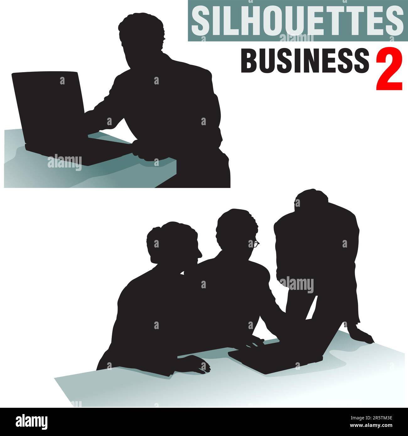 Silhouettes - Business 2 - high detailed black and white illustrations. Stock Vector