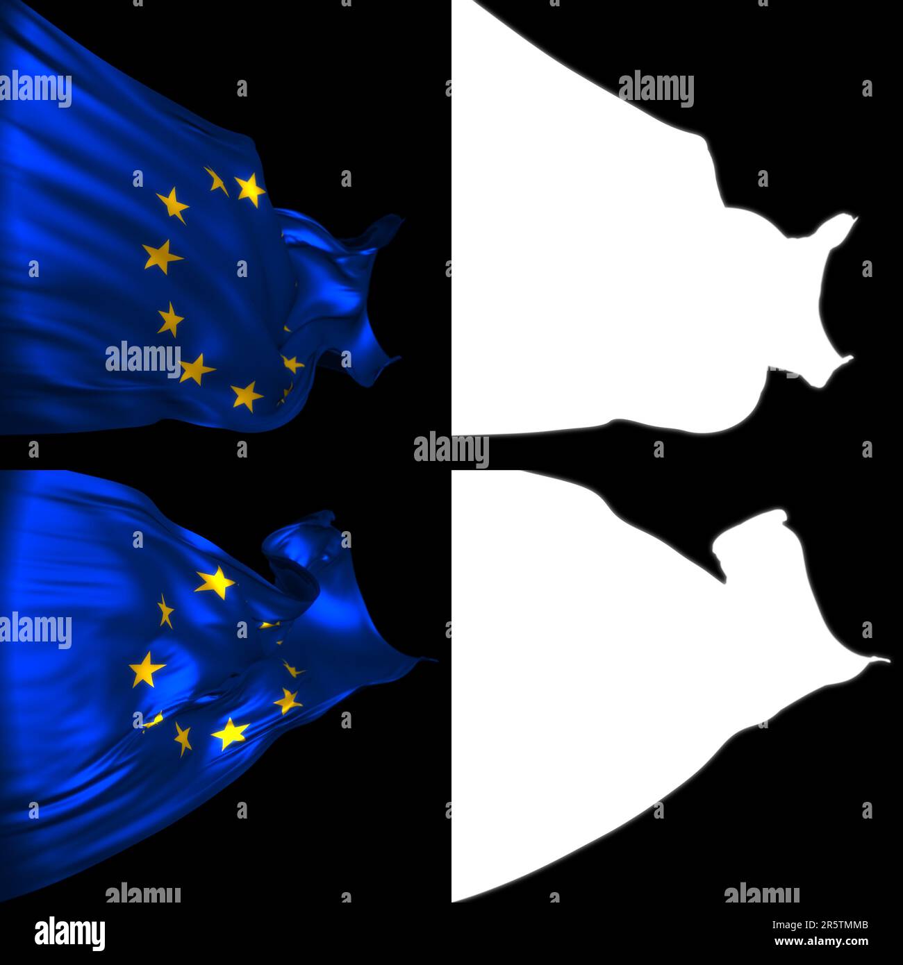 An artistic composite image of the European Union (EU) national flag being gently fluttered and moved by a breeze of wind Stock Photo