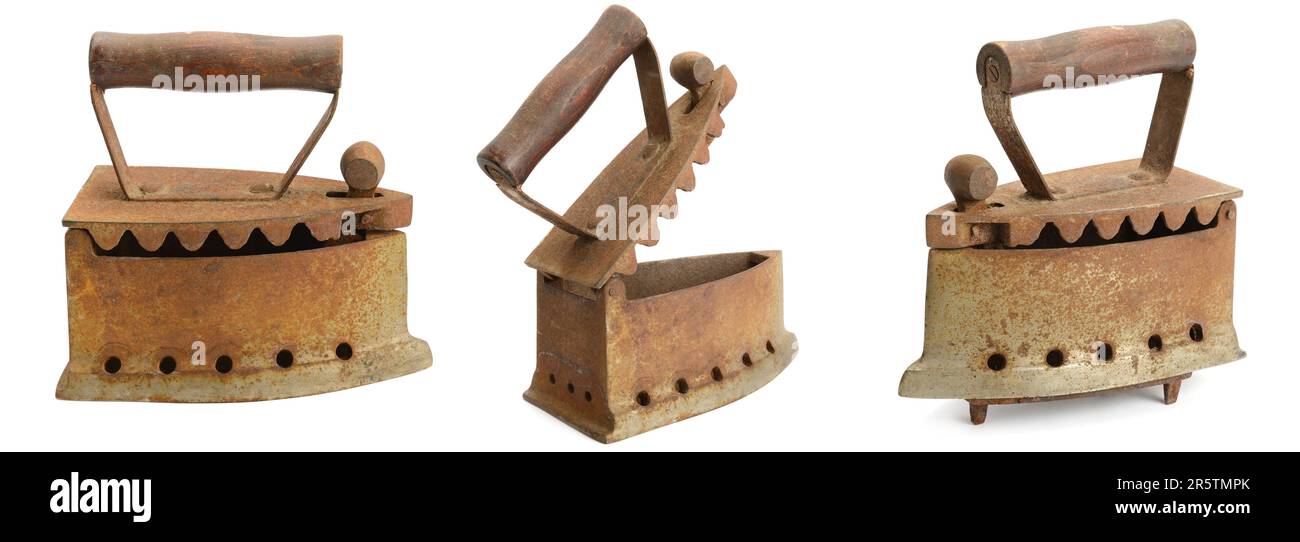 Set rare coal flatirons from different angles isolated on white background Stock Photo
