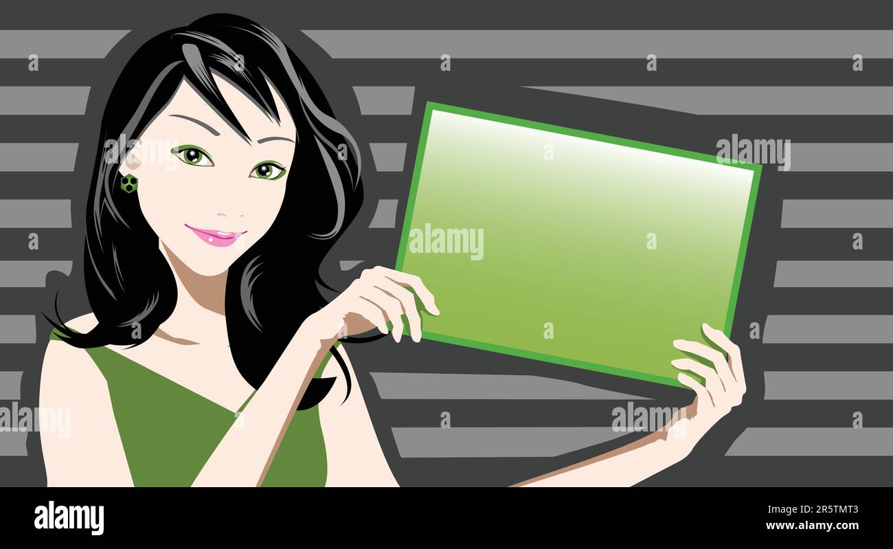 illustration of a woman holding blank board Stock Vector Image & Art ...