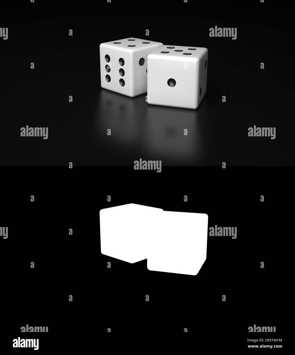 A closeup image of four multicolored dice placed side by side on a