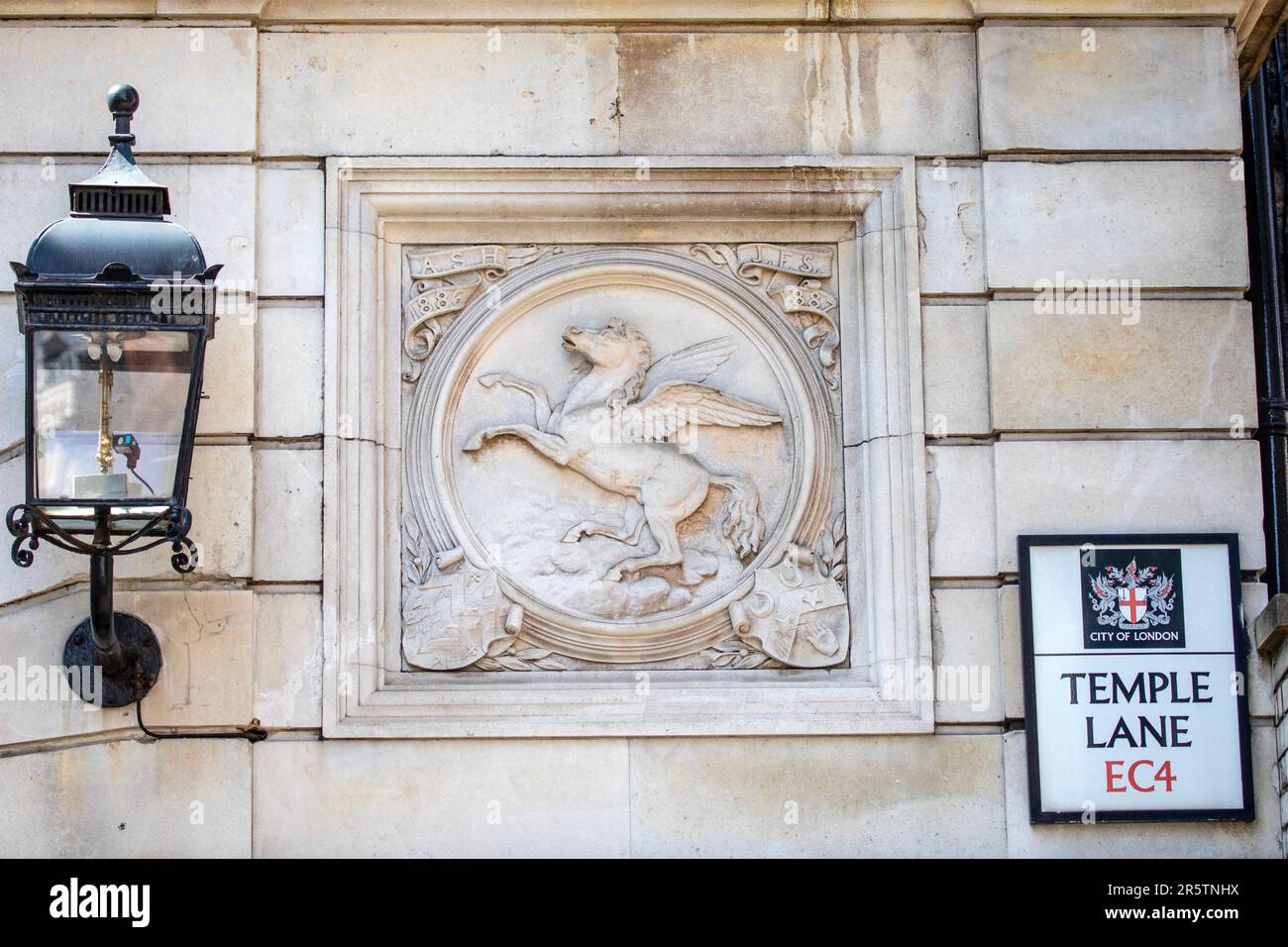 London, UK - April 20th 2023: A relief sculpture of Pegasus - the symbol of Inner Temple - one of the four Inns of Court, located in the City of Londo Stock Photo