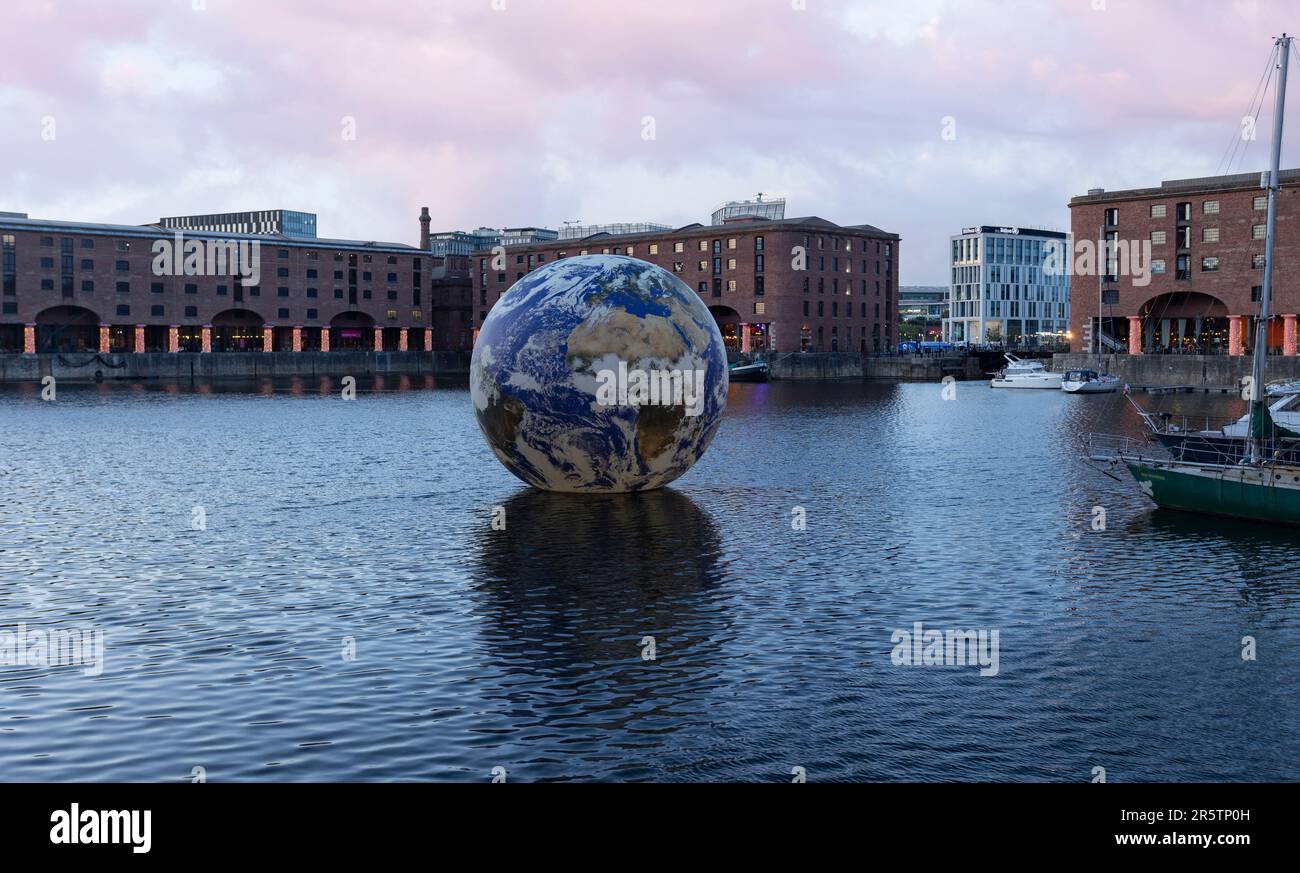 Liverpool, united kingdom May, 16, 2023 Floating earth in Albert Dock