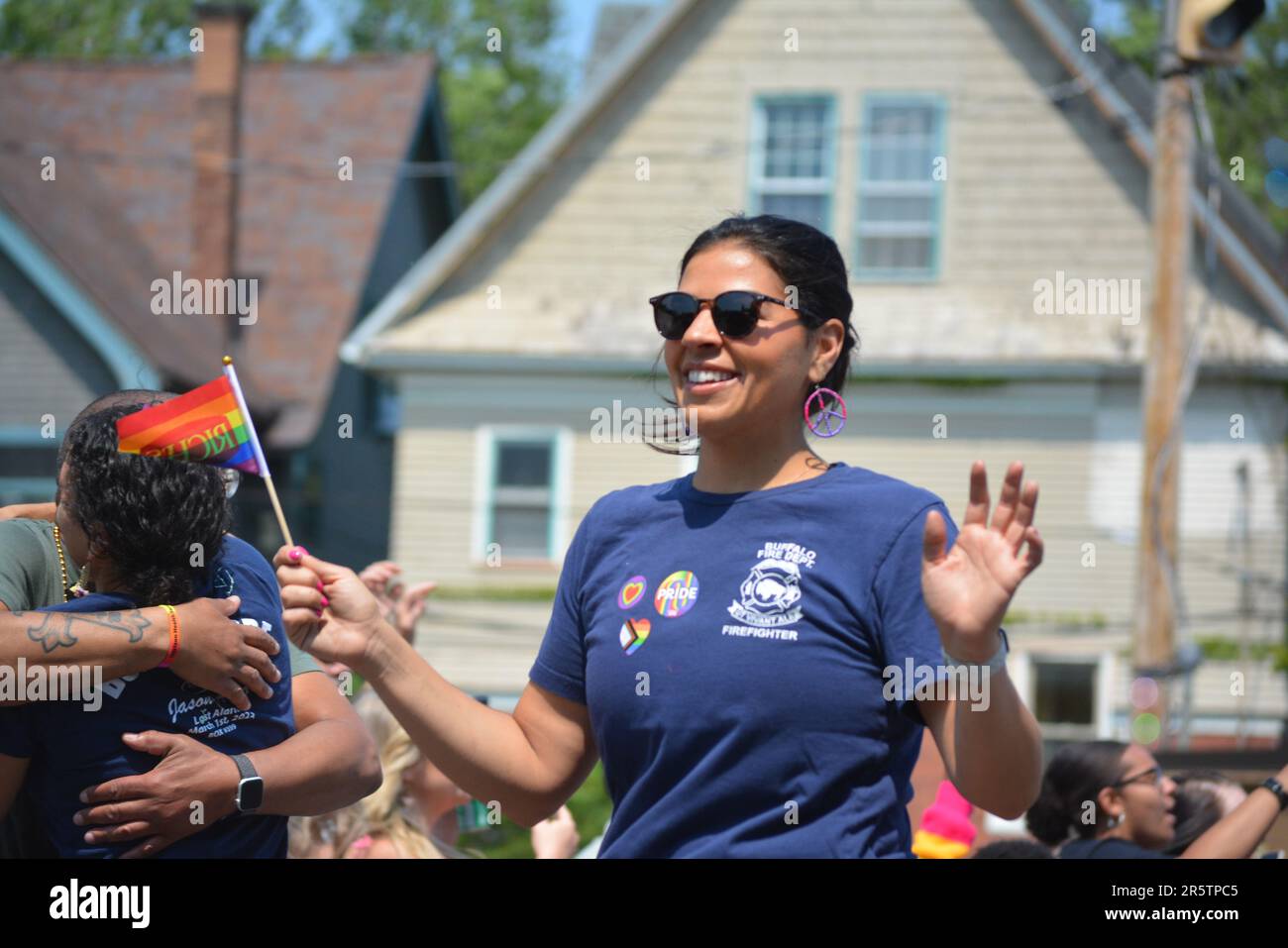 Buffalo Firefighter taking part in the annual Pride Parade. Stock Photo