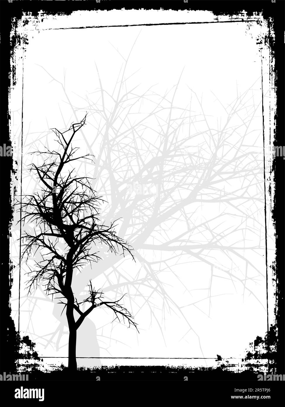 Silhouette of a winter tree on a grunge frame Stock Vector