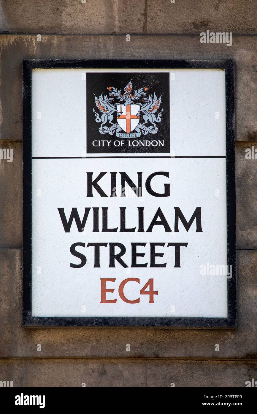 London, UK - April 20th 2023: A street sign for King William Street, in the City of London, UK. Stock Photo