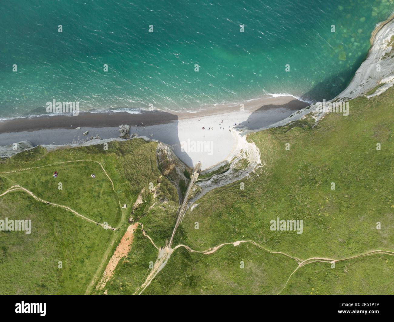 Aerial top down drone image of the cliffs of etretat in Normandy ...