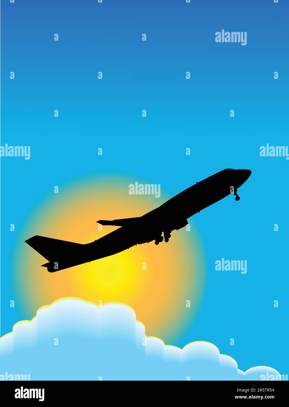 silhouette of a plane flying over the clouds Stock Vector Image & Art ...