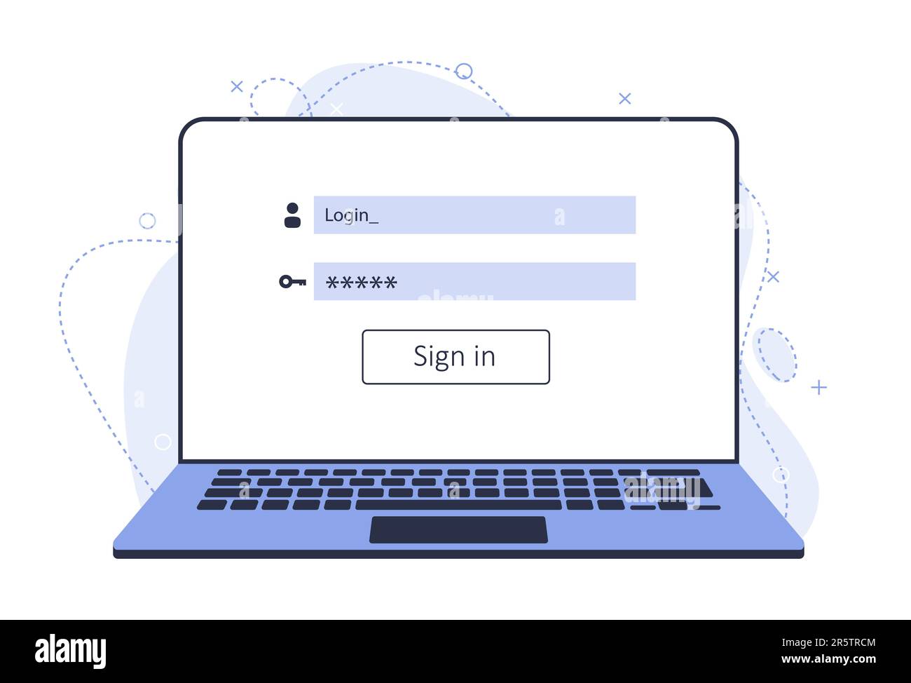 Login and password on laptop. Start web page template on laptop. New ...
