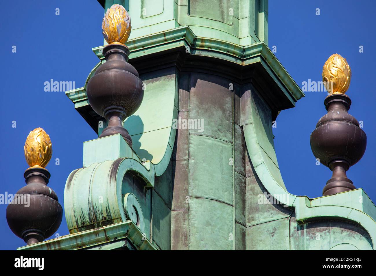 Detail of the ornate spire of All Hallows by the Tower in London, UK.  The church is known to be the oldest church in the City of London, UK. Stock Photo