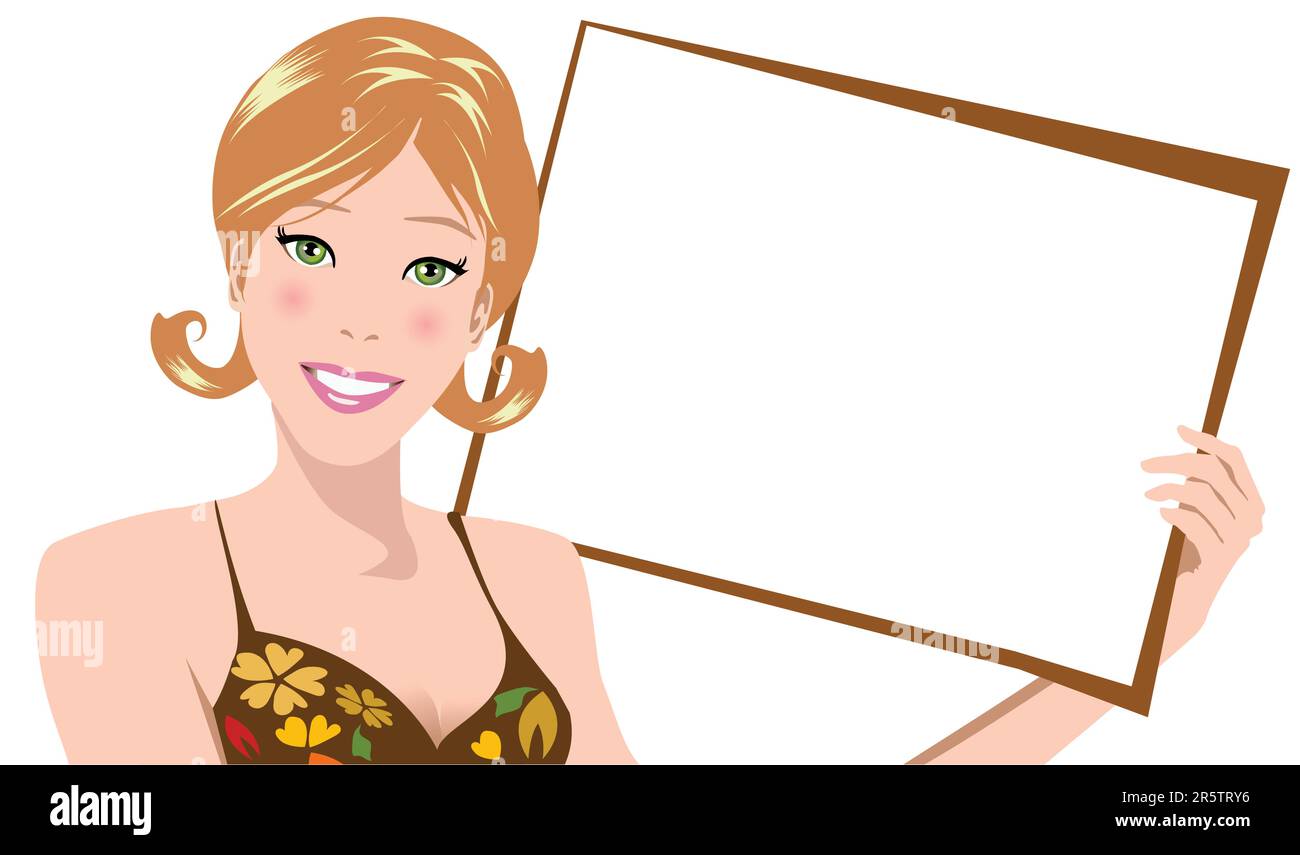 illustration of a woman holding blank board Stock Vector Image & Art ...