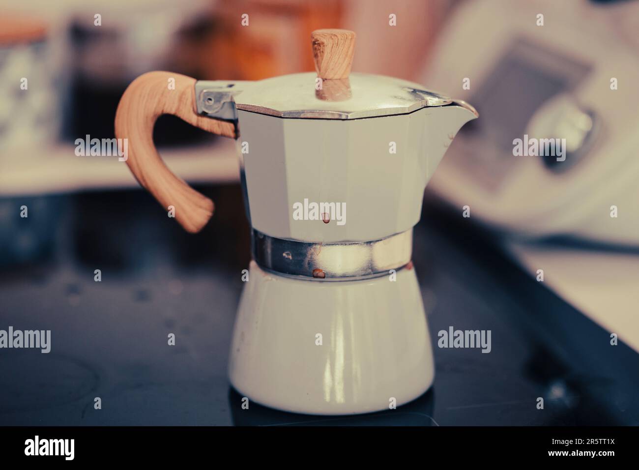 Old espresso coffee machine on a domestic kitchen Stock Photo Alamy