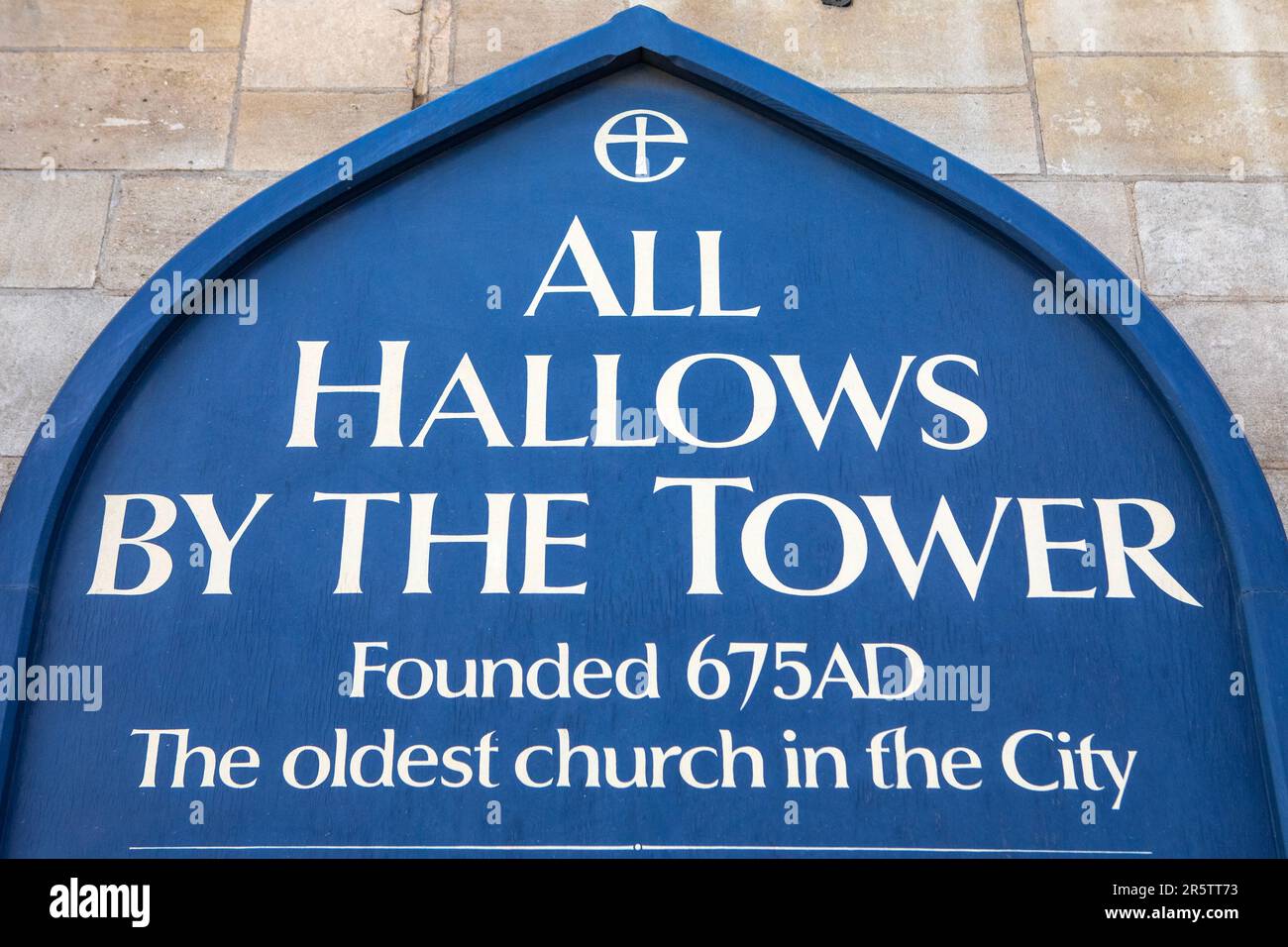 London, UK April 17th 2023 A sign at the entrance to the historic All Hallows by the Tower