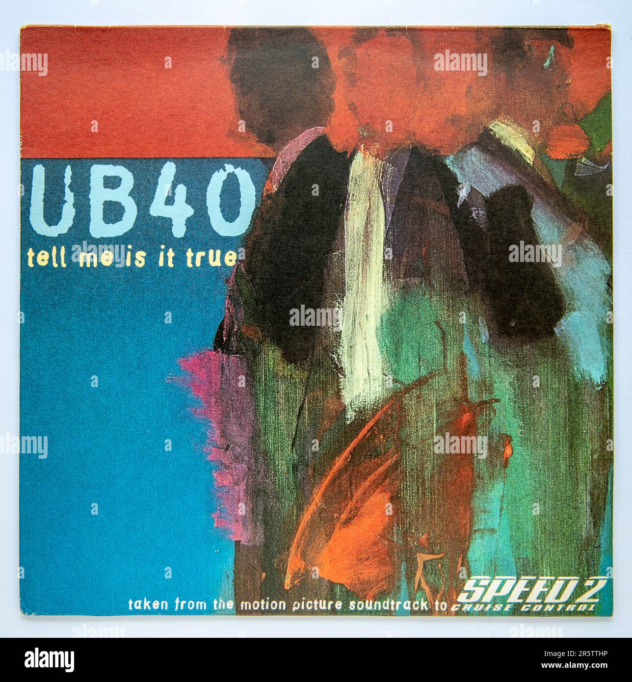 Picture cover of the 12 inch single version of Tell Me is it True by UB40, which was released in 1997 and was used on the Speed 2 movie soundtrack Stock Photo