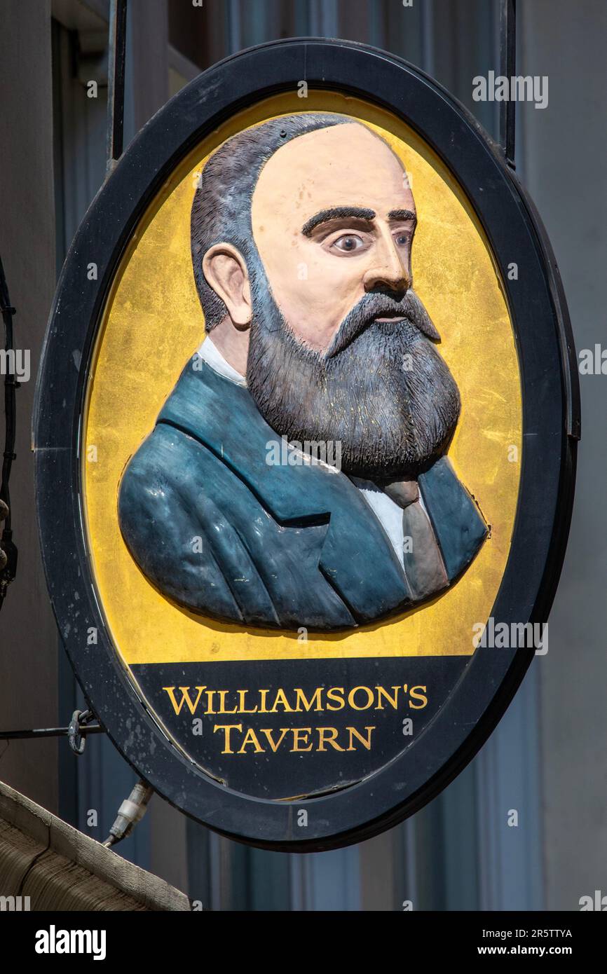 London, UK - April 17th 2023: The vintage sign on the exterior of Williamsons Tavern public house, located on Groveland Court in the City of London, U Stock Photo