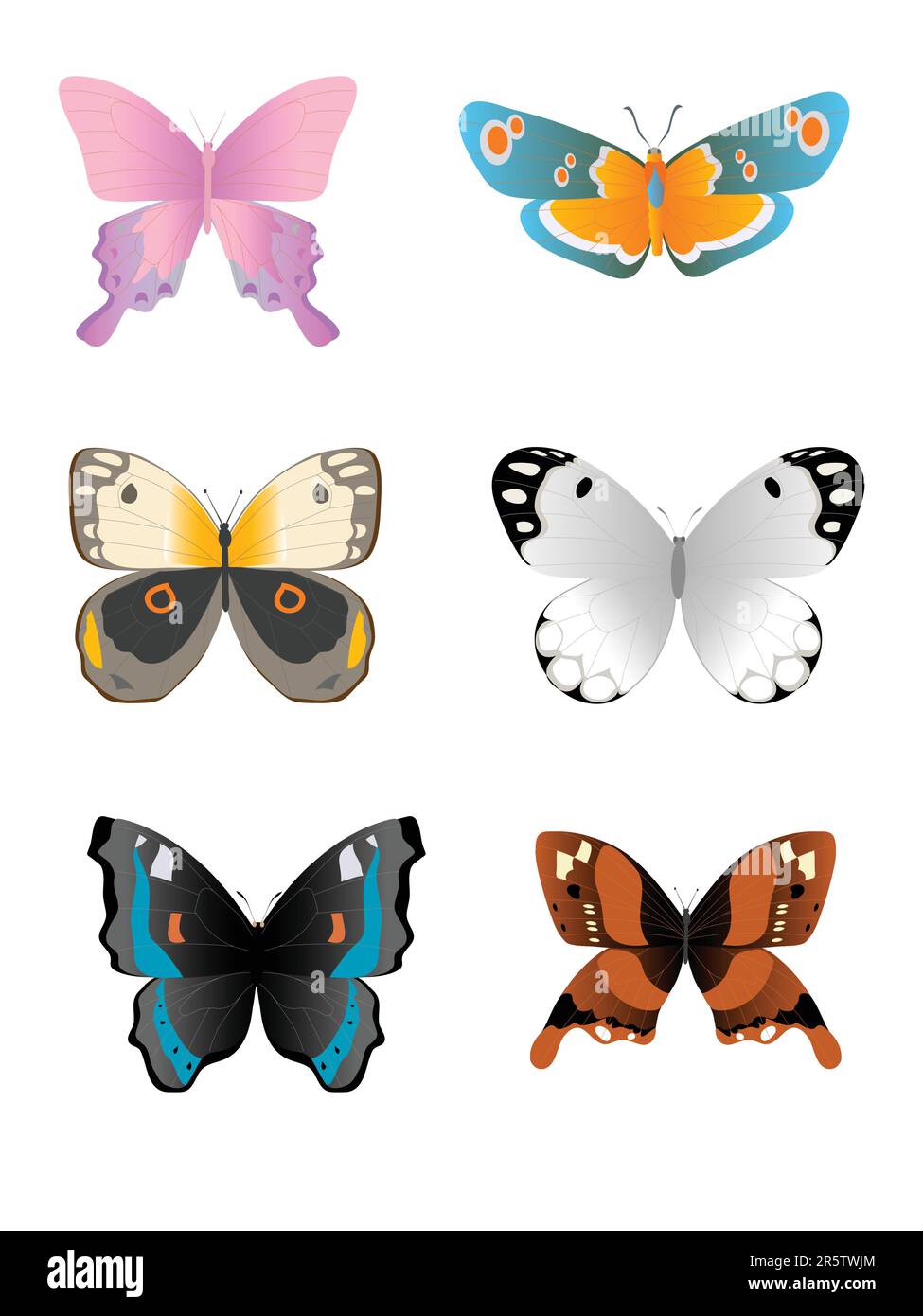illustration of different color tropical butterflies isolated Stock Vector