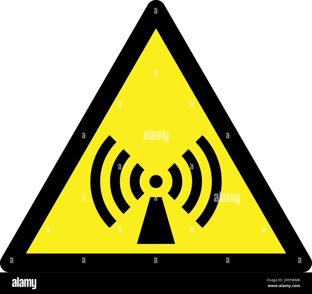 radiation symbol on triangular yellow sign Stock Vector