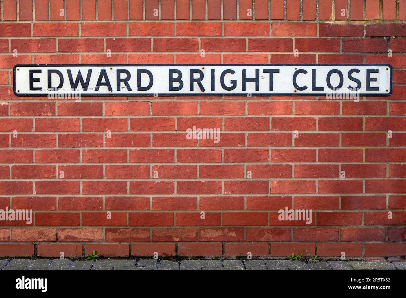 Street sign for Edward Bright Close in the town of Maldon in Essex, UK. The street is named after Edward Bright - known as the fat man of Maldon durin Stock Photo