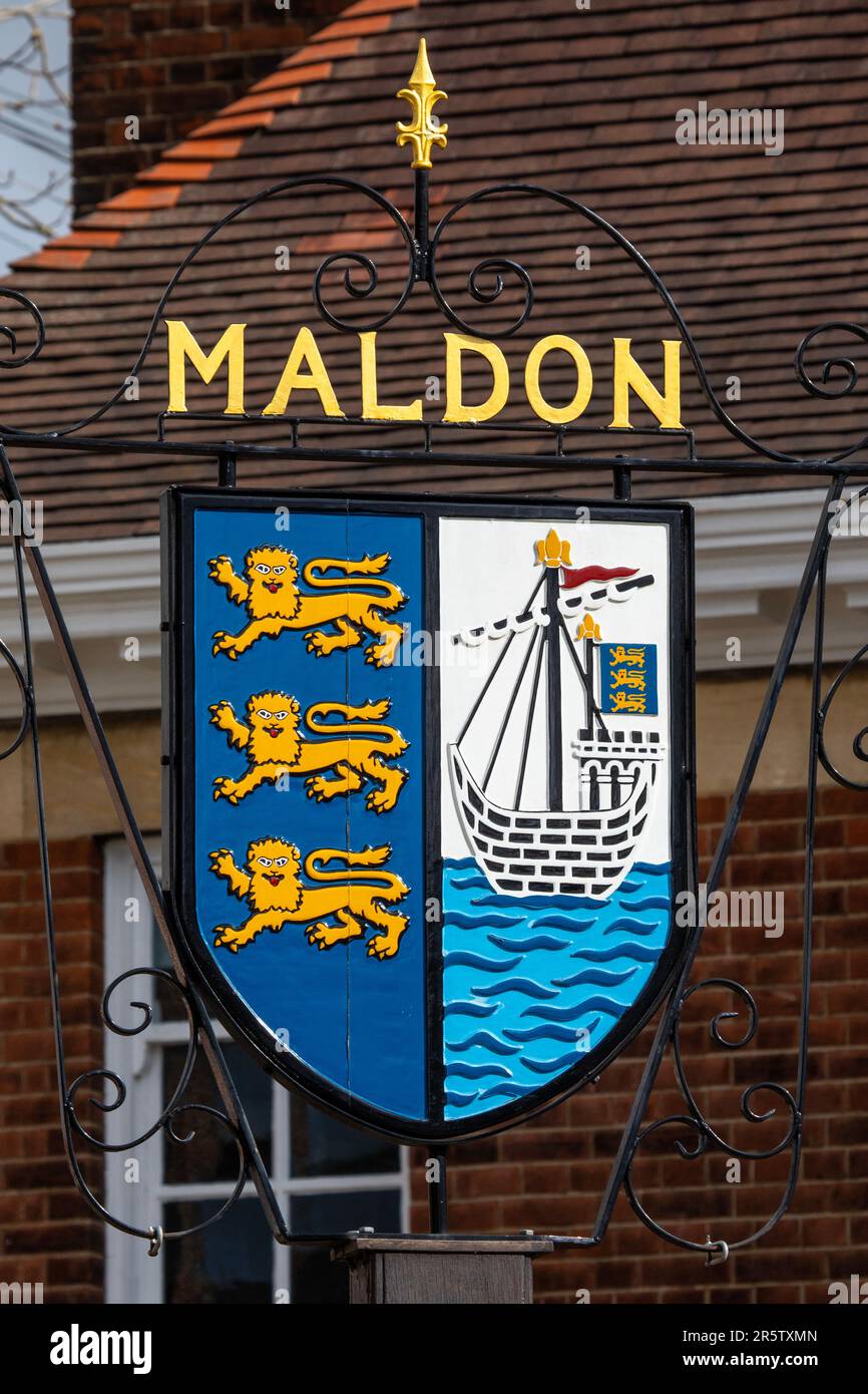 Close-up of a sign in the beautiful town of Maldon in Essex, UK. Stock Photo