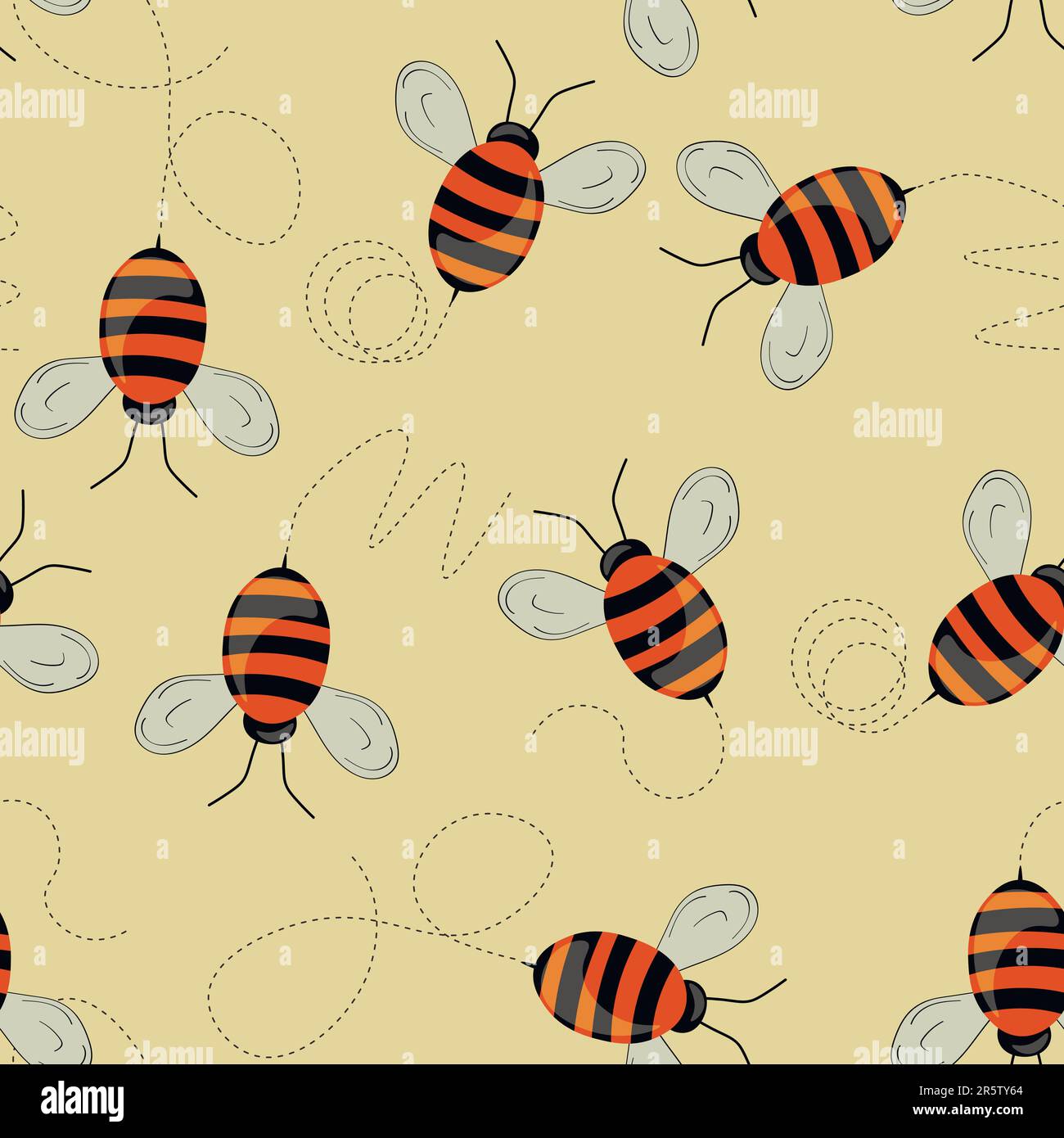 Seamless pattern with bees on color background. Small wasp. Vector ...