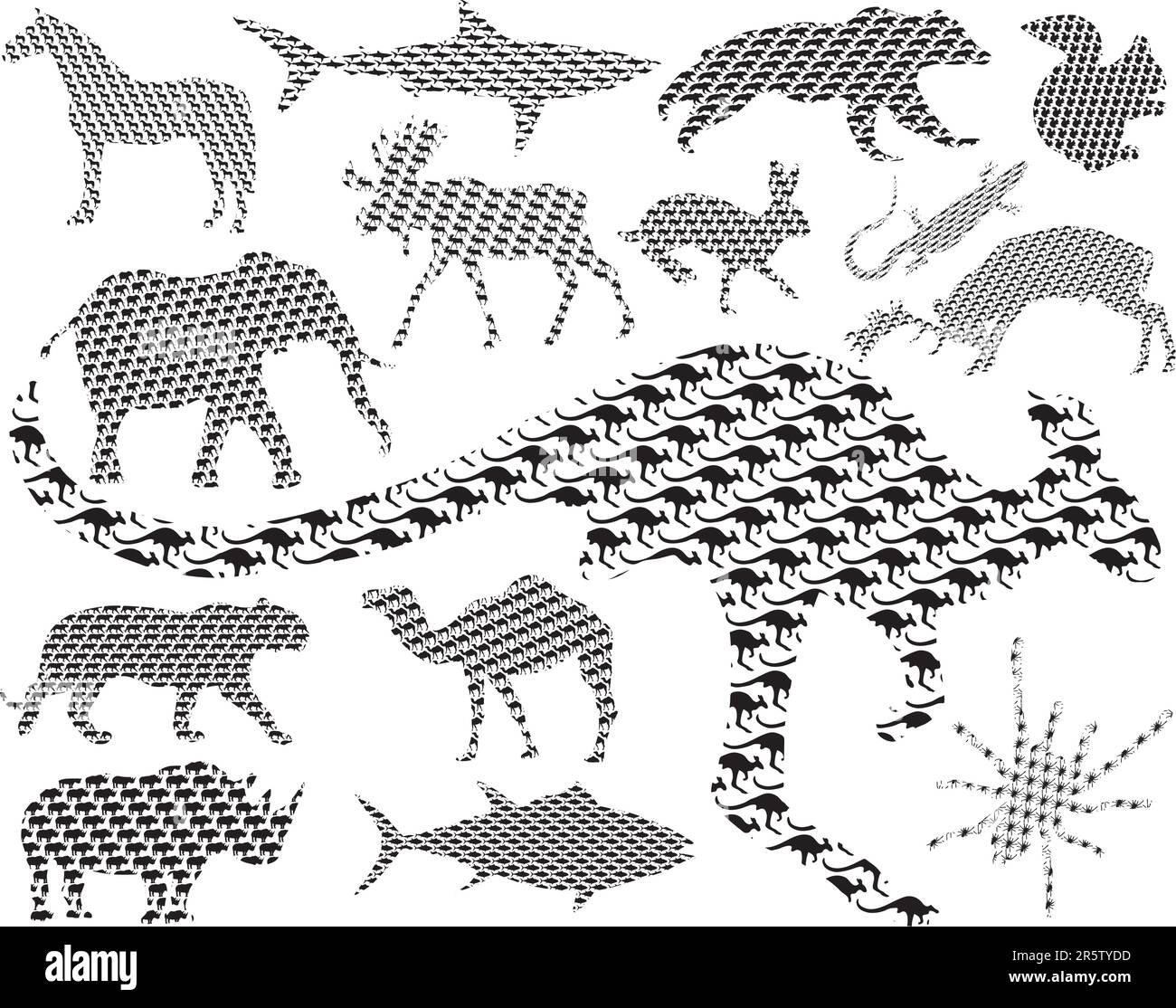Set of vector animals made from their own silhouettes Stock Vector