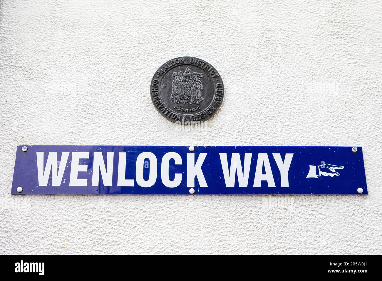 A street sign for Wenlock Way in the town of Maldon in Essex, UK. Stock Photo