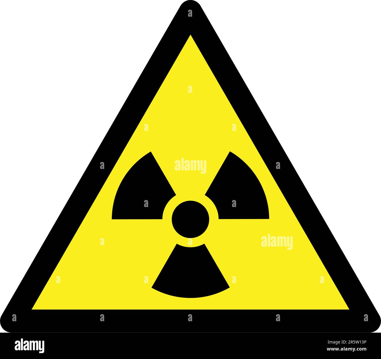 radioactive nuclear warning symbol on yellow triangular sign Stock Vector