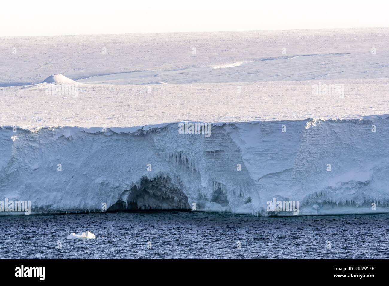Ross Ice Shelf seen from Shackleton's Bay of Whales at 78 44 South, Ross Sea, Southern Ocean, Antarctica Stock Photo