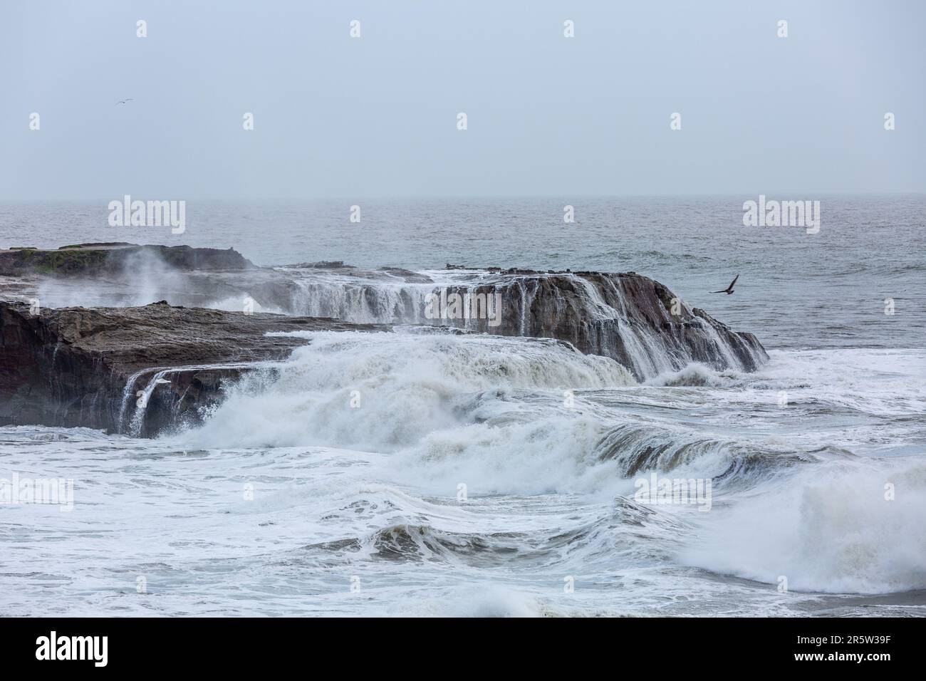 A coastal scene of Santa Cruz flooding in Jan 2023 showing the Cement