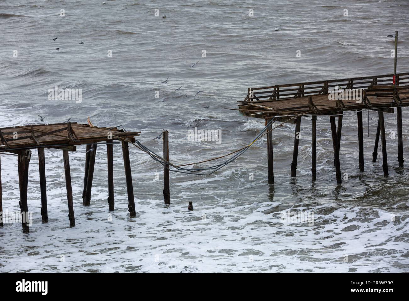 A coastal scene of Santa Cruz flooding in Jan 2023 showing the Cement