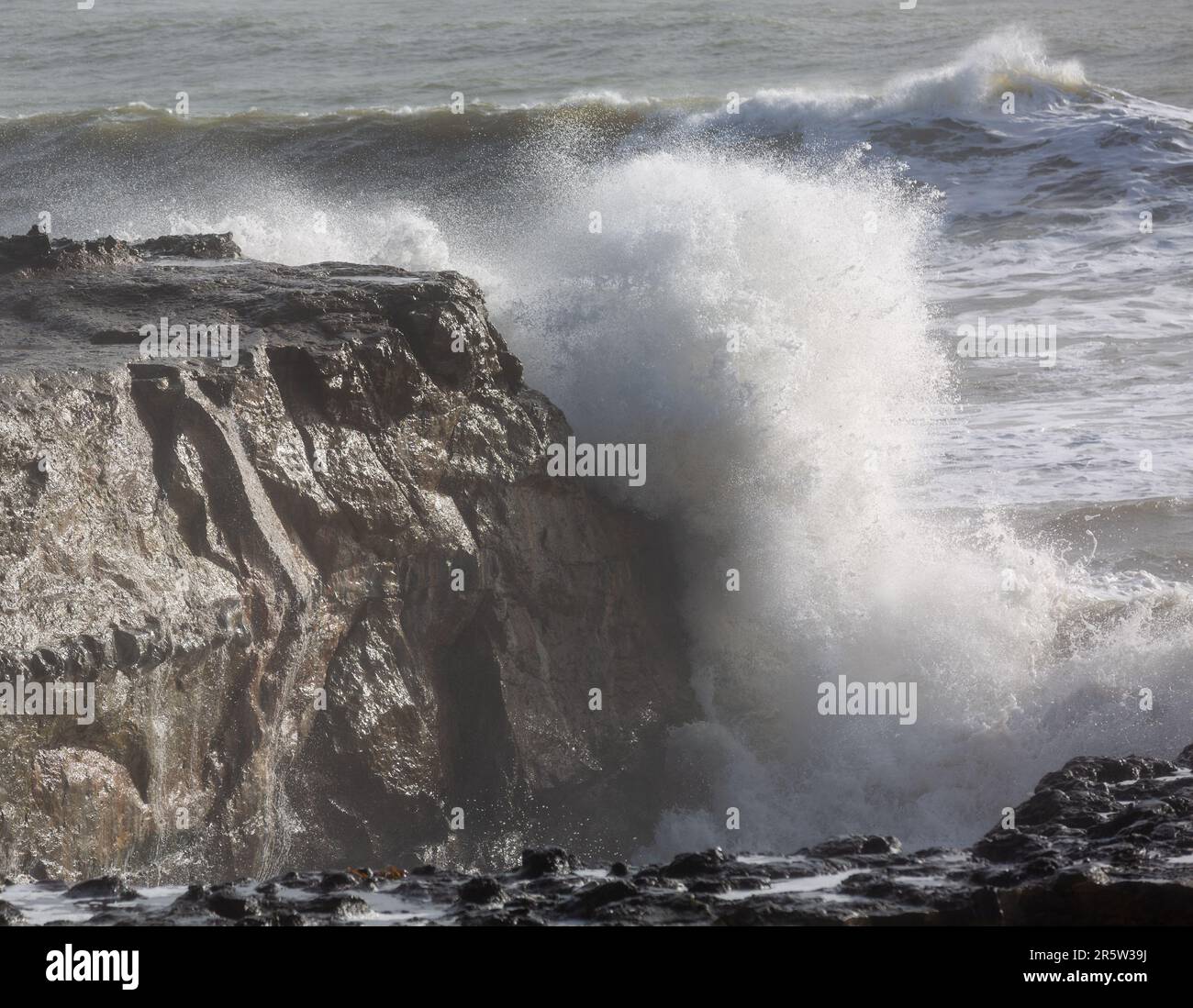 A coastal scene of Santa Cruz flooding in Jan 2023 showing the Cement