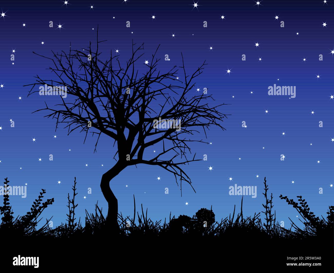 Silhouette of a tree against a starry sky Stock Vector Image & Art - Alamy