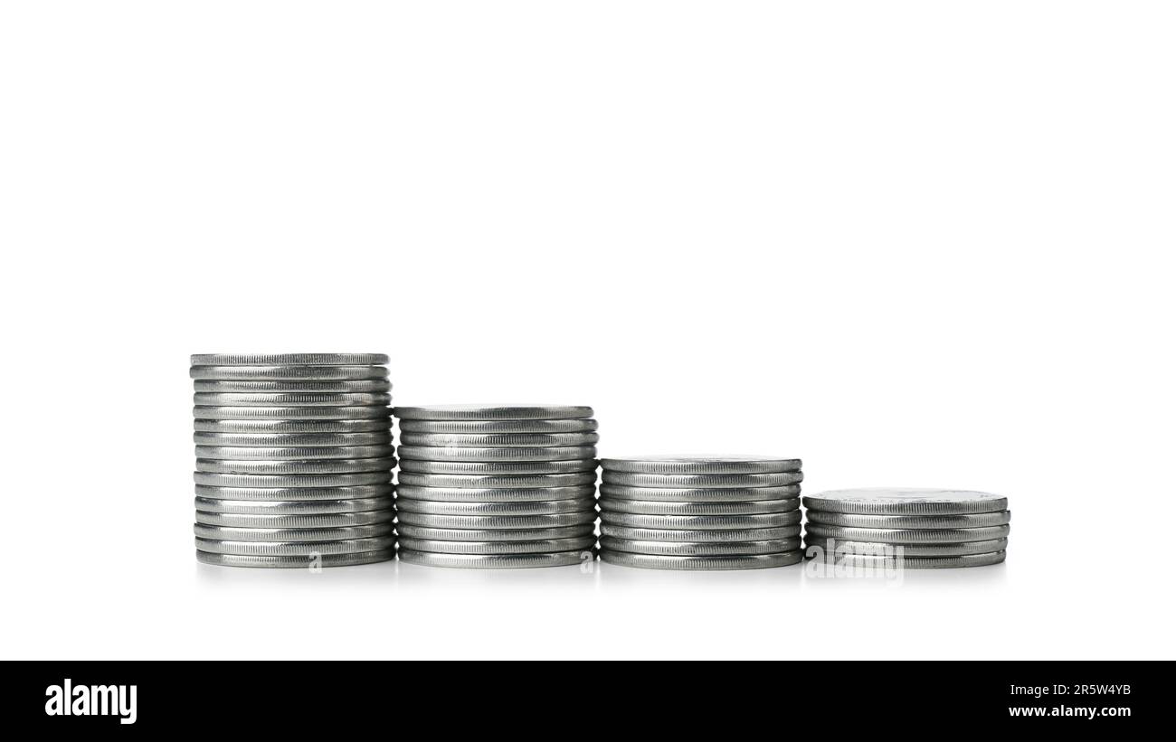 Stacks of coins isolated on white background Stock Photo - Alamy