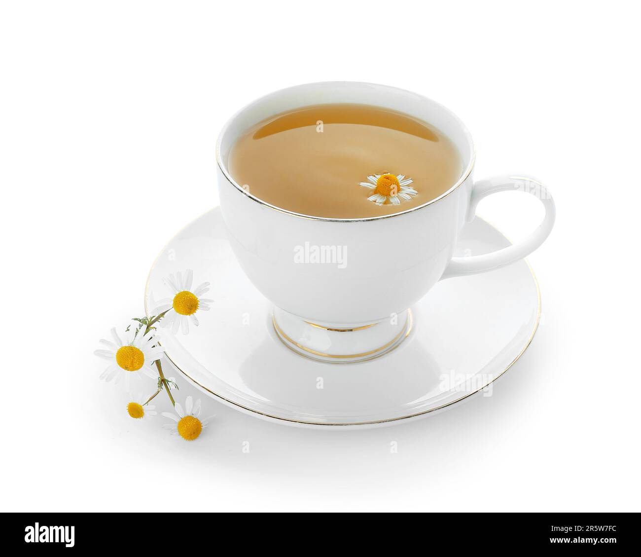 Cup of hot chamomile tea isolated on white background Stock Photo - Alamy