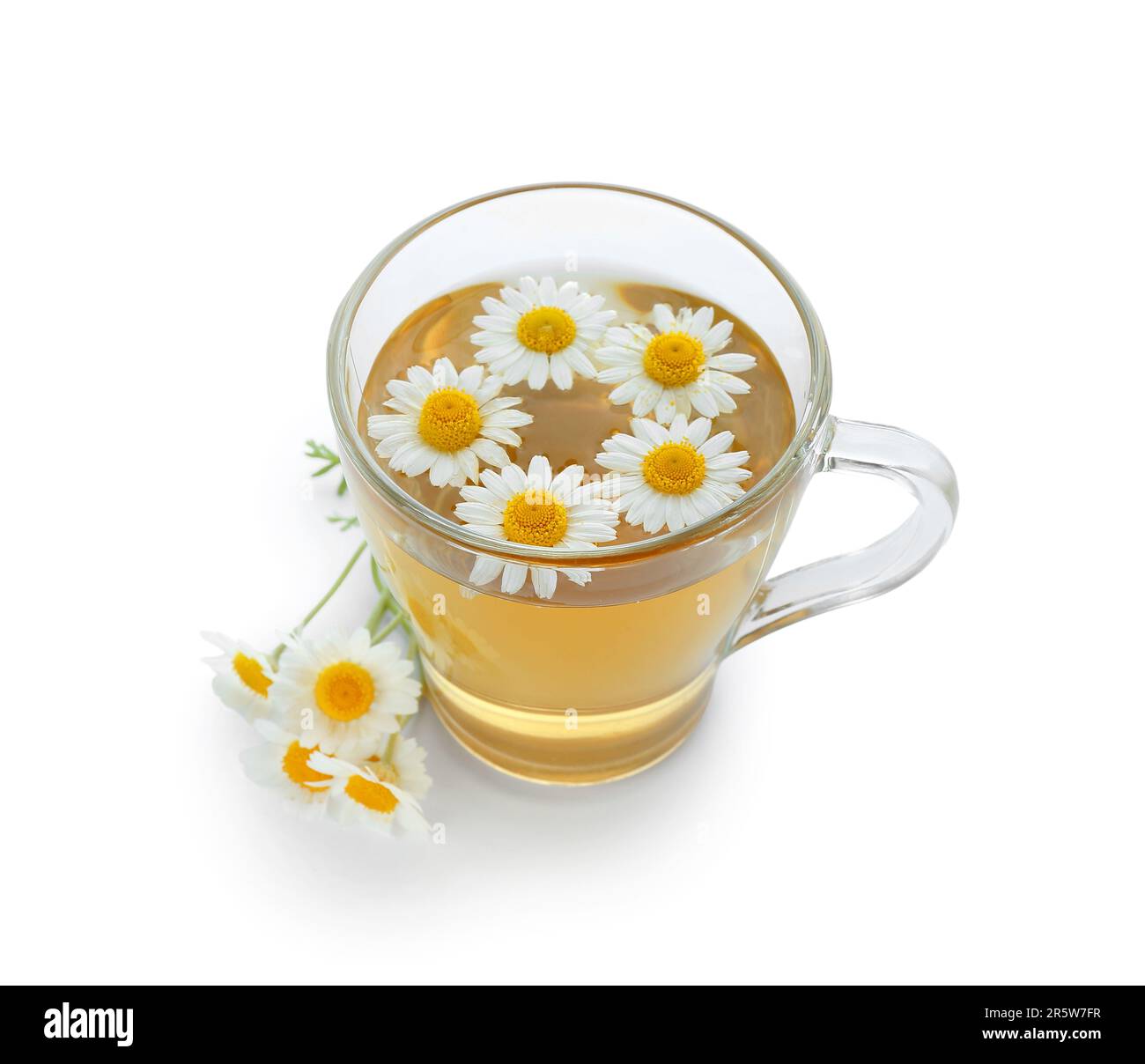 Cup of hot chamomile tea isolated on white background Stock Photo - Alamy