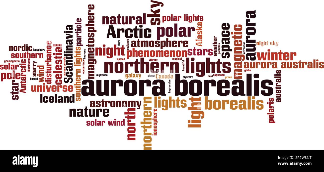 Aurora borealis word cloud concept. Collage made of words about aurora ...