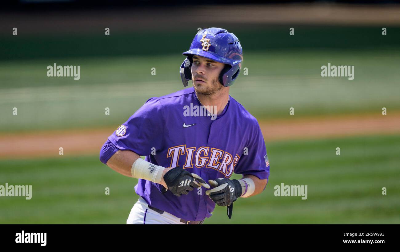LSU outfielder Brayden Jobert (6) draws a walk during an NCAA baseball game on Friday, June 2
