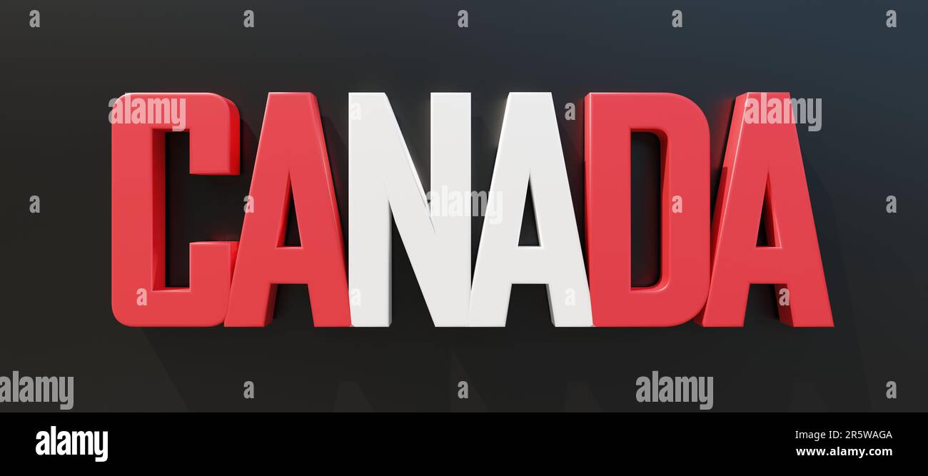 Canada day, Canadian National Holiday. red and white text isolated on black. 3d render Stock Photo