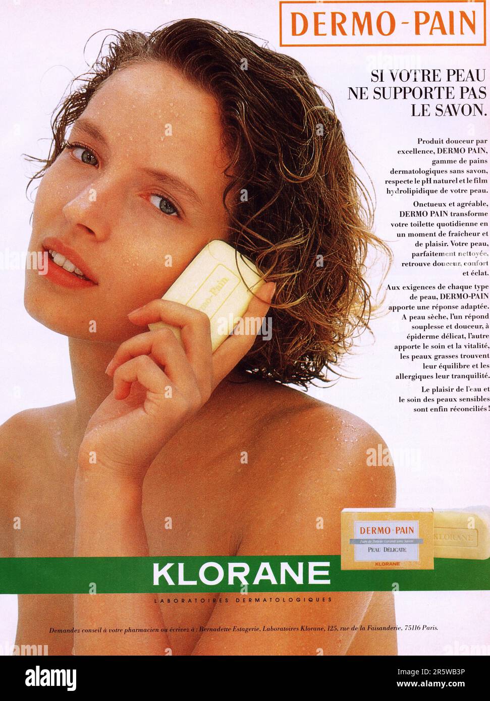 Klorane Dermo-Pain soap advertisement Klorane face soap commercial Klorane French advertising Stock Photo