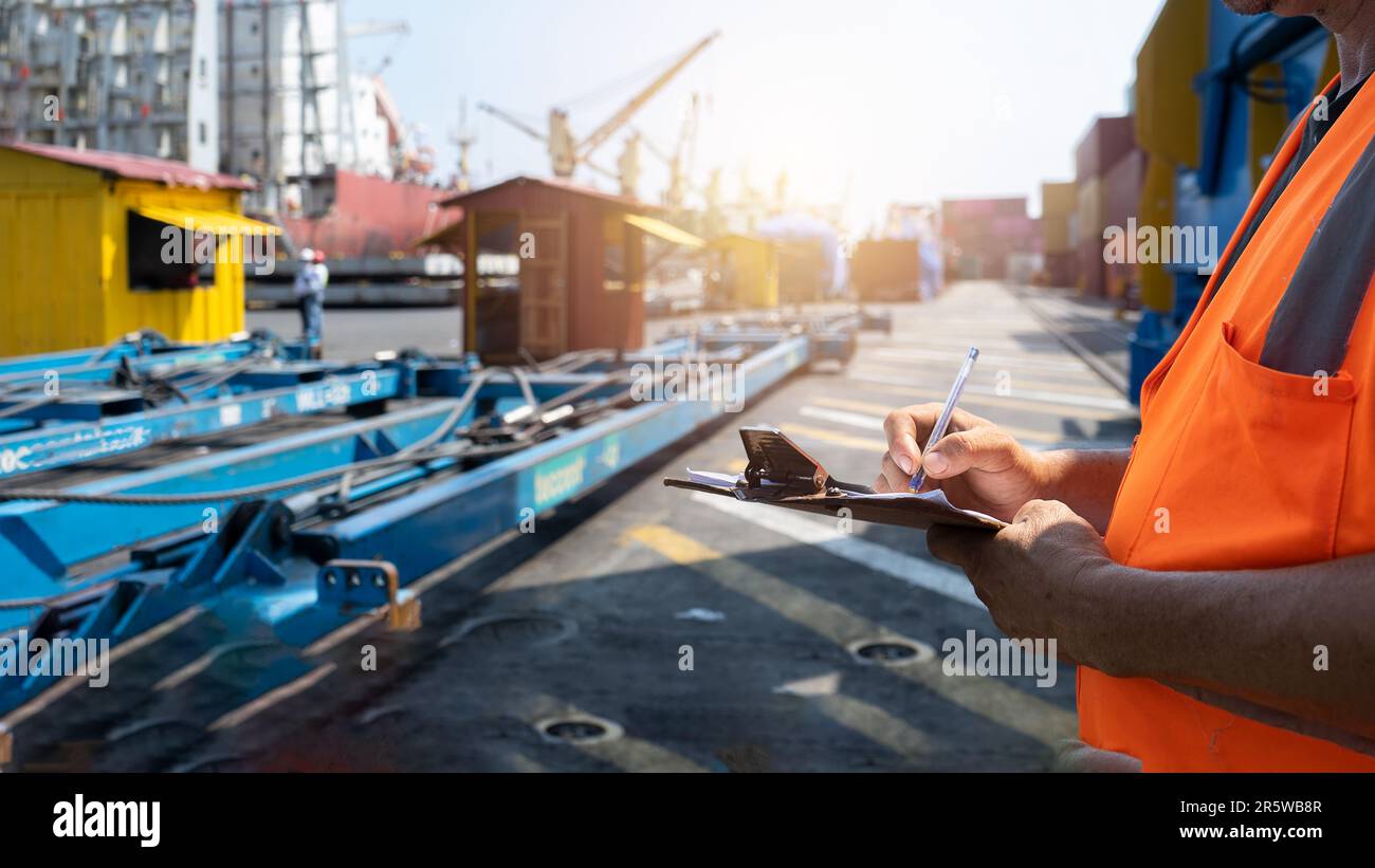 Inventory of cargo containers in an international seaport Stock Photo ...