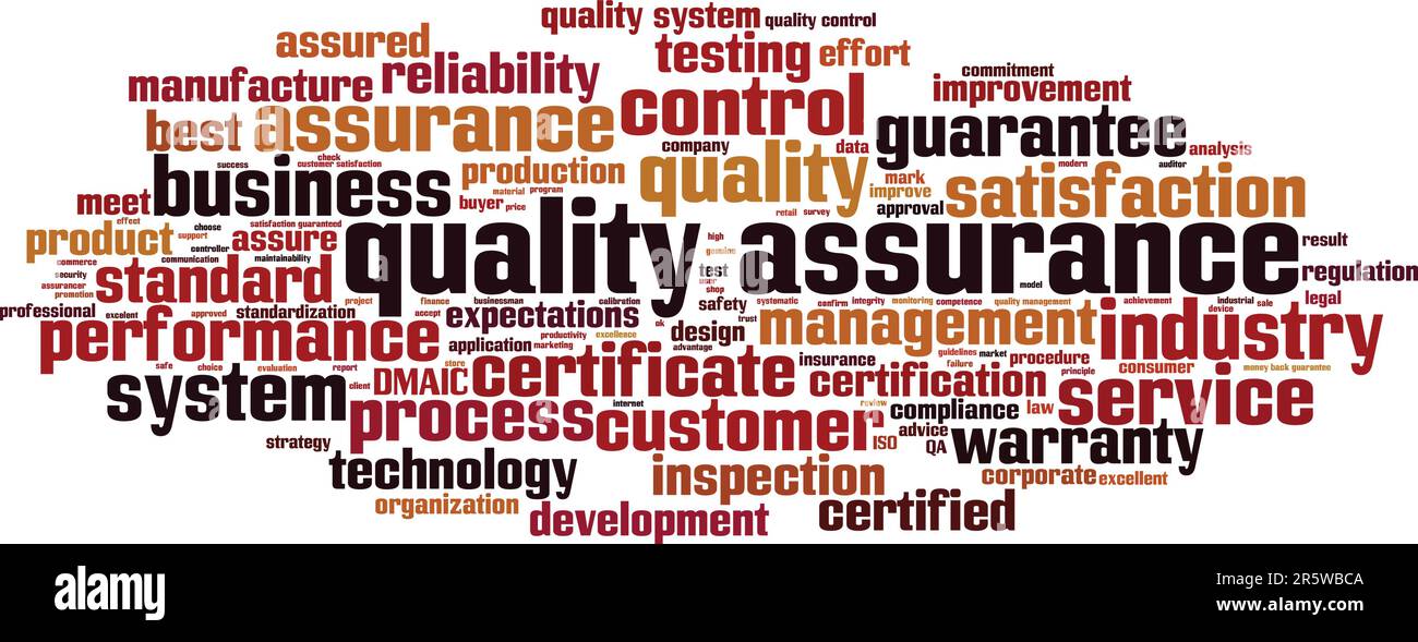 Quality assurance word cloud concept. Collage made of words about quality assurance. Vector illustration Stock Vector