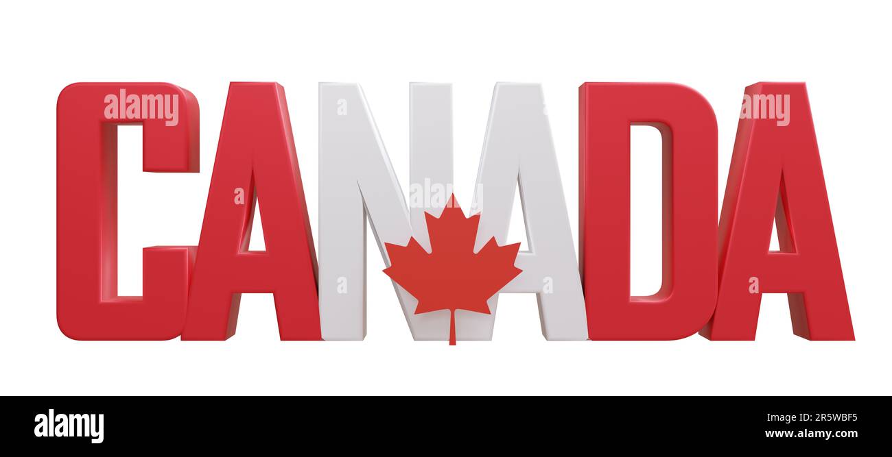 Canada day, Canadian National Holiday. red and white text and maple leaf isolated on white, 3d render Stock Photo