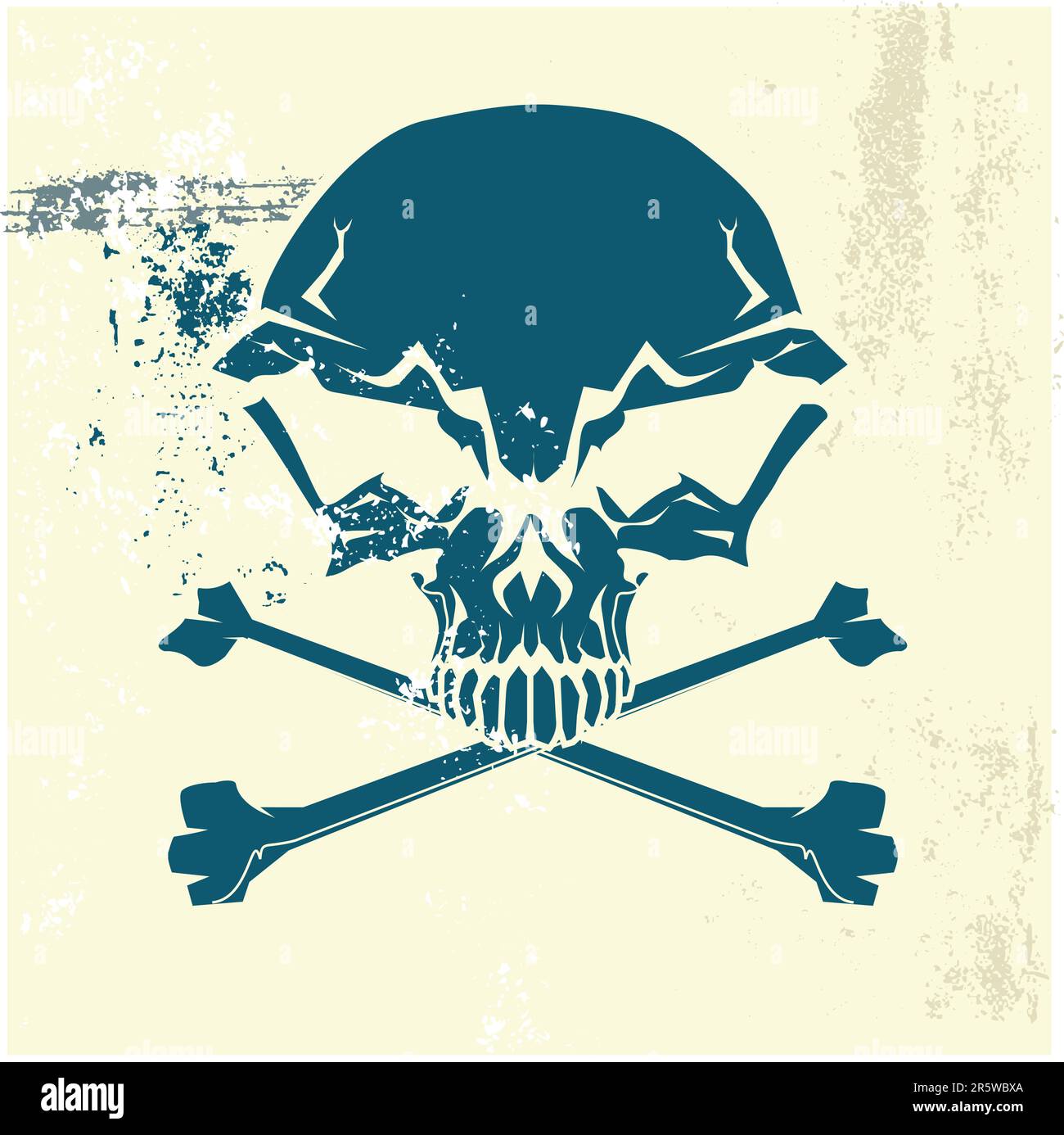 Stylized human skull and bones symbol. Grunge background. Can be used as danger or warning sign. Vector illustration. Stock Vector