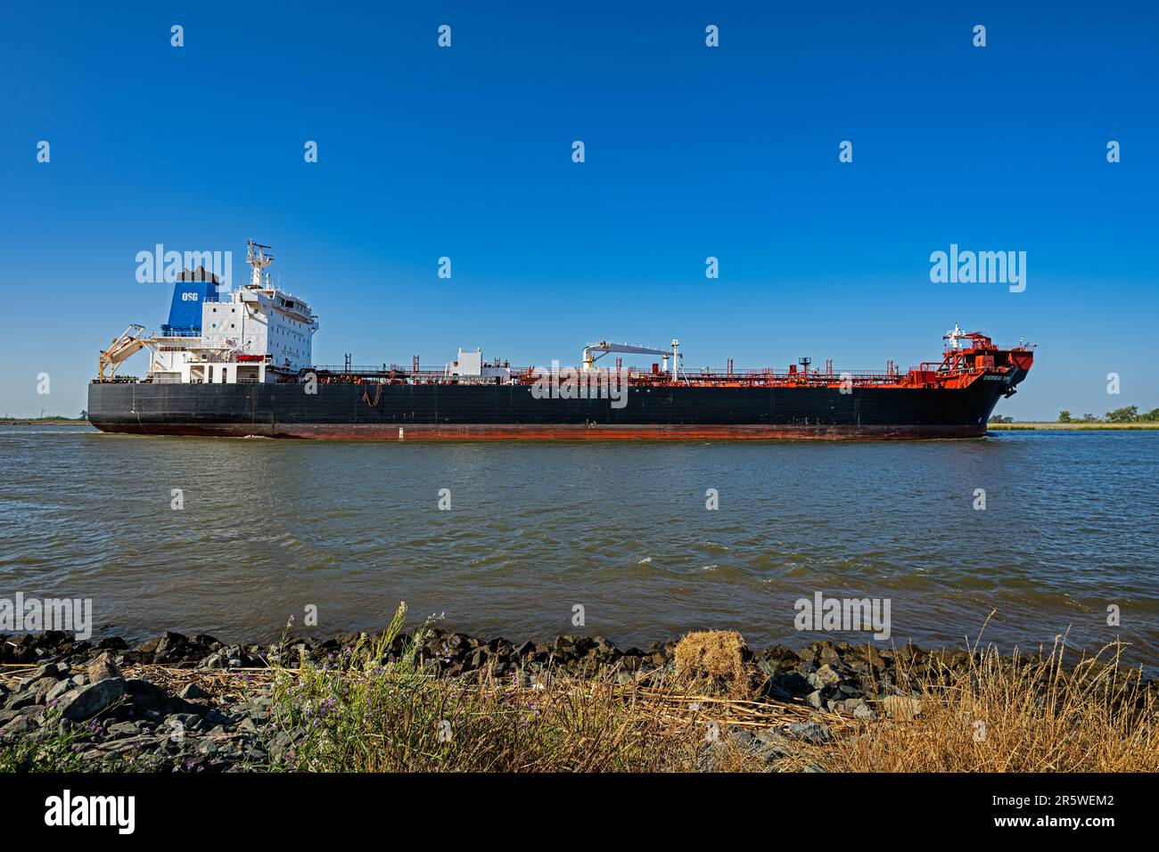 Cargo Ship on the San Joaquin River, California Stock Photo