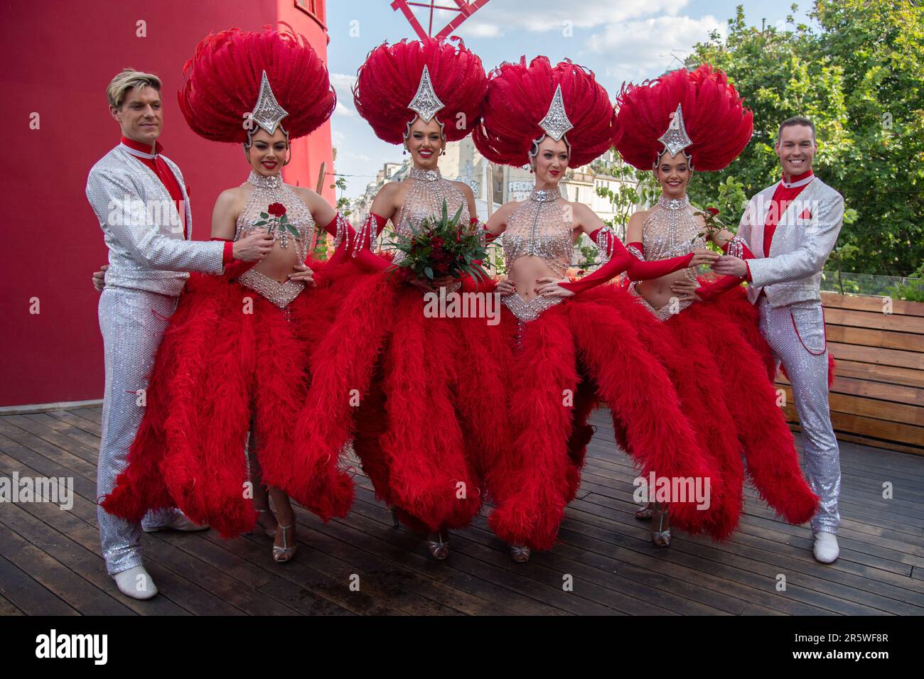 paris-france-05th-june-2023-dancers-of-the-moulin-rouge-attending