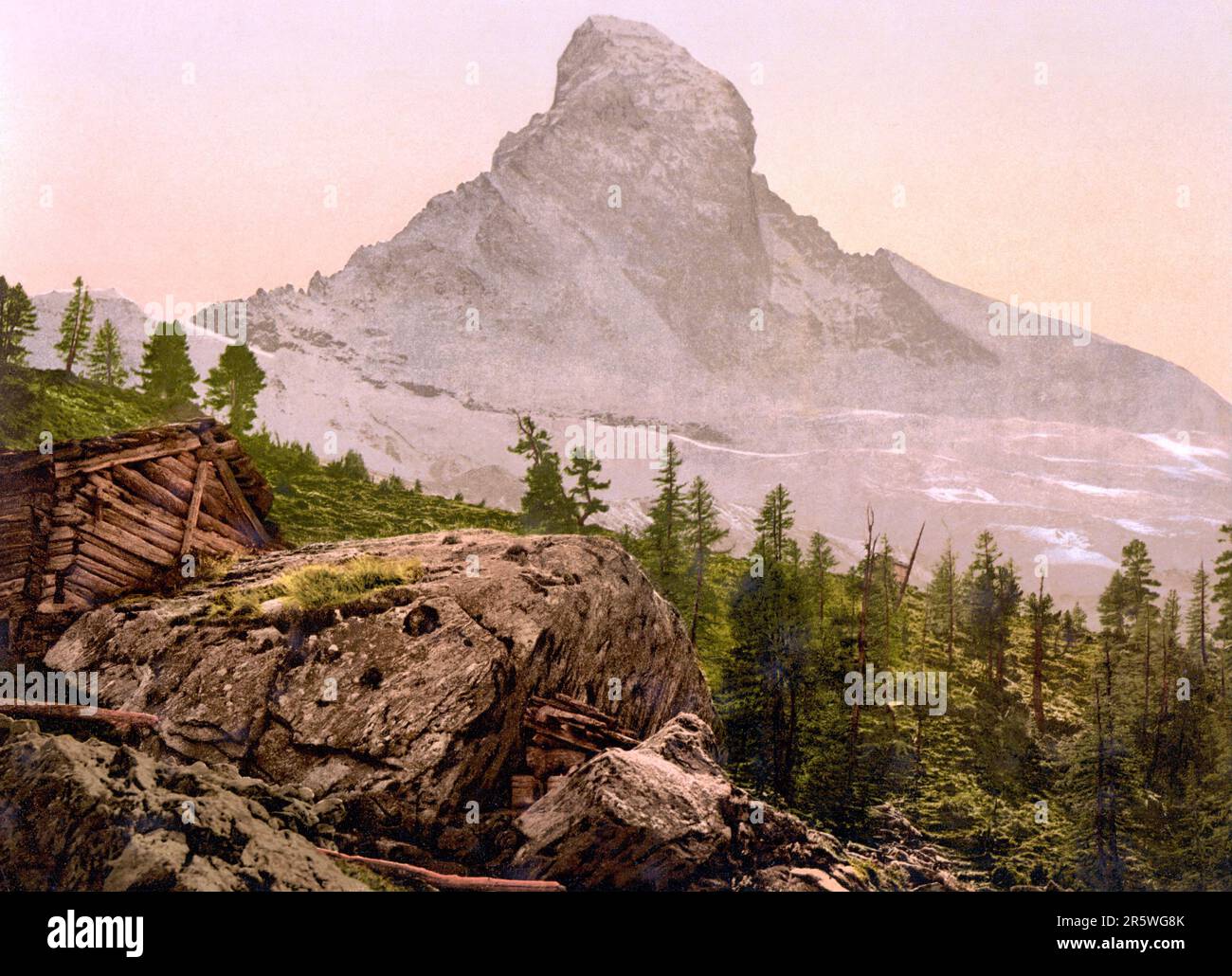 Stafelalp and Matterhorn, Zermatt, Visp, Valais, Switzerland 1890. Stock Photo
