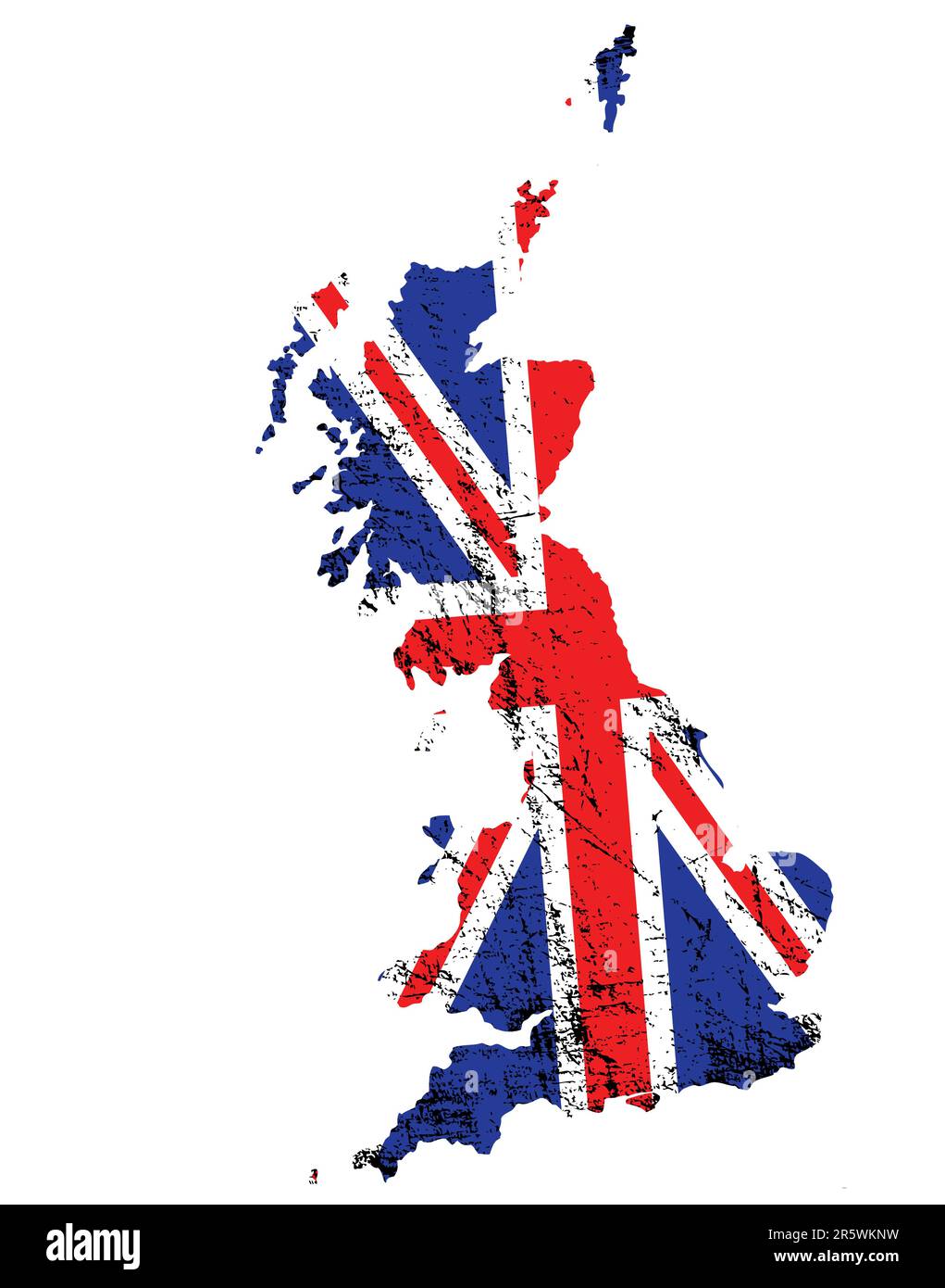 Outline of Great Britain with grunged Union Jack flag Stock Vector