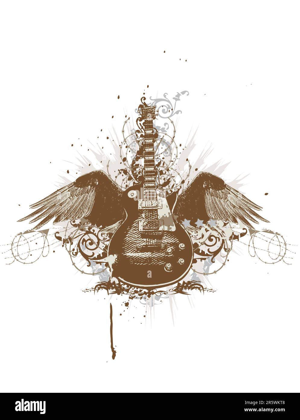 Flying guitar with wings and grunge background Stock Vector Image & Art Alamy