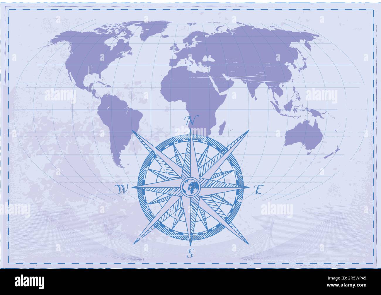 Vintage word map grunge background with retro compass. Vector ...